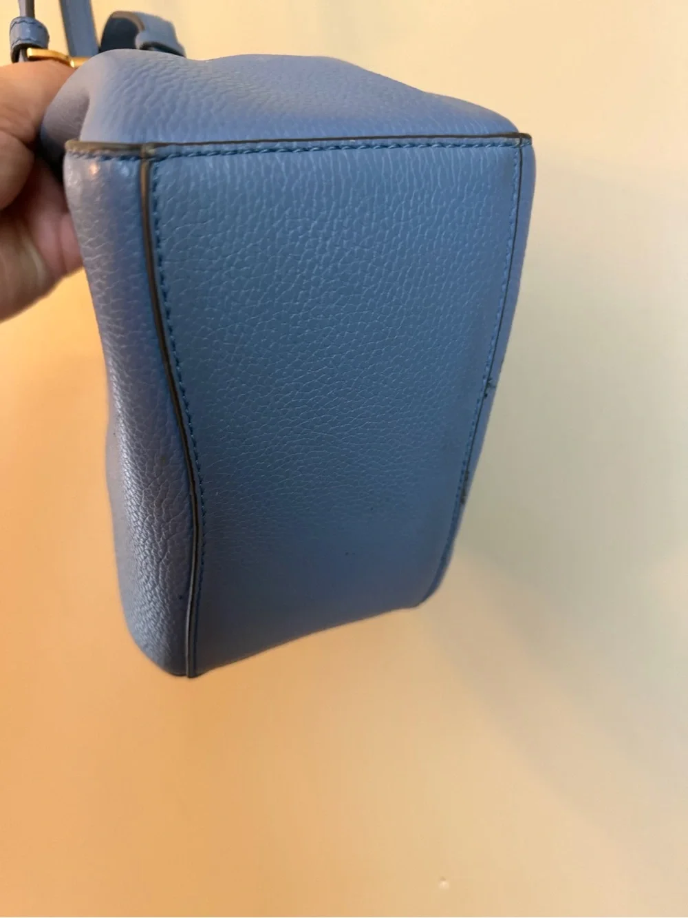 TORY BURCH McGraw Small 2way Leather Logo Hand Tote Bucket Bag Blue Crossbody
